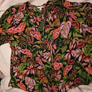 Terra & Sky Pink Orange Short Sleeve Blouse with Peter Pan Collar